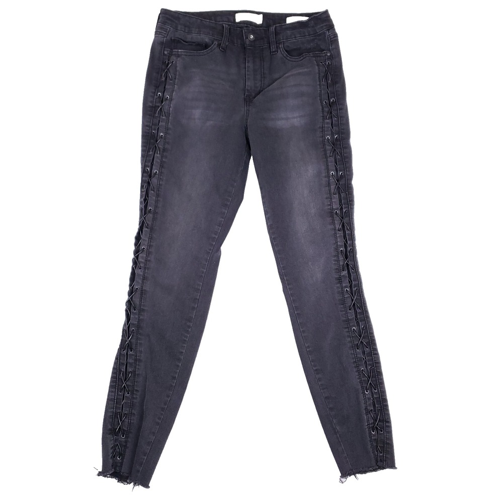 Jessica Simpson Jeans Curvy High Rise Skinny‎ Lace Up 29 Black Grunge Y2K Edgy